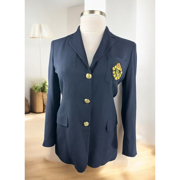 Lauren Ralph Lauren Jackets & Blazers - *Flaw Lauren Ralph Lauren Crown Crest 100% Wool Blazer Jacket Navy Womens Size 6